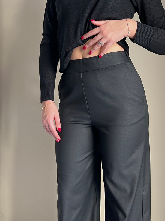 Pantalone a palazzo con zip laterale nero