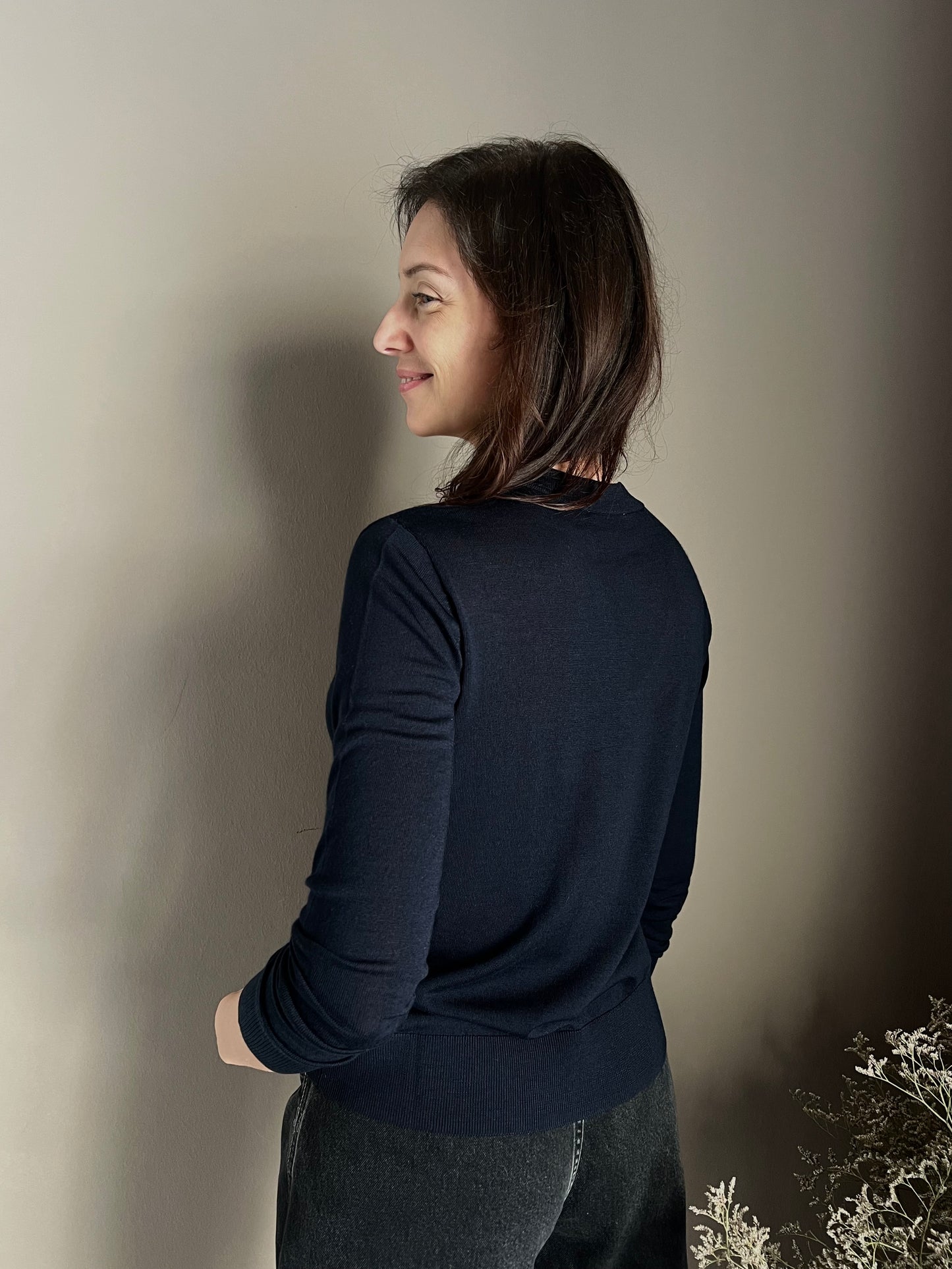 Maglia scollo a V in pura lana Blu