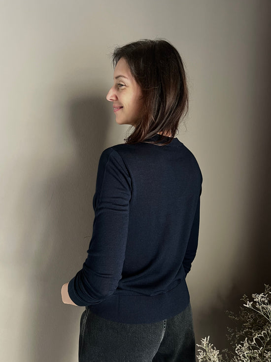 Maglia scollo a V in pura lana Blu