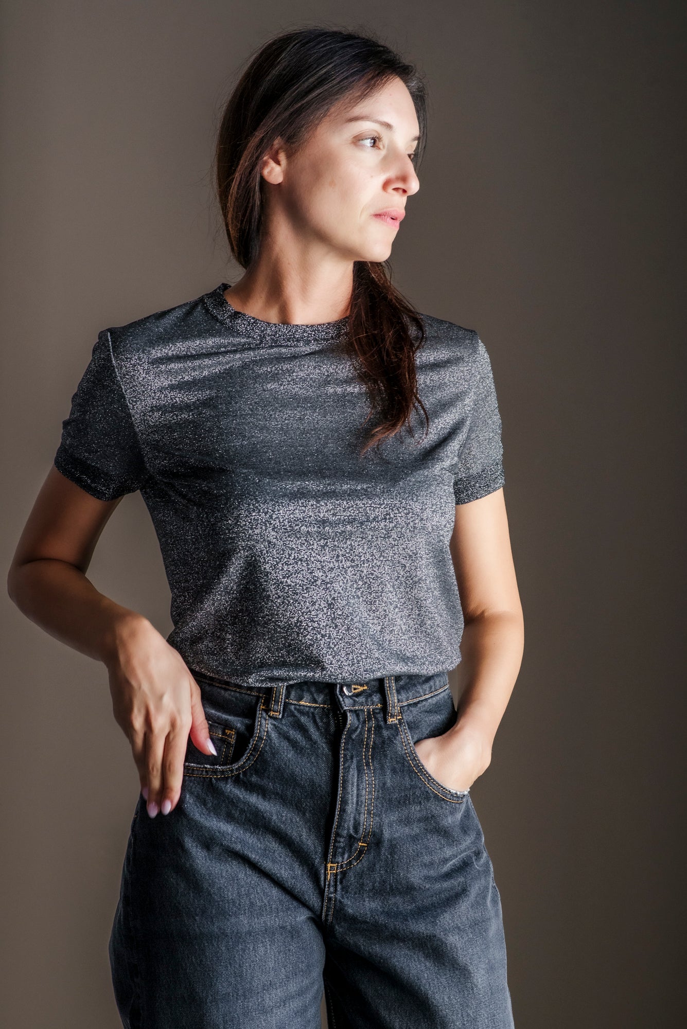 T-shirt Patrizia Pepe Lurex Gray