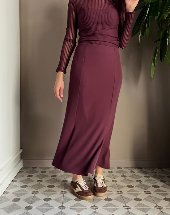 Gonna longuette in crepe purple red