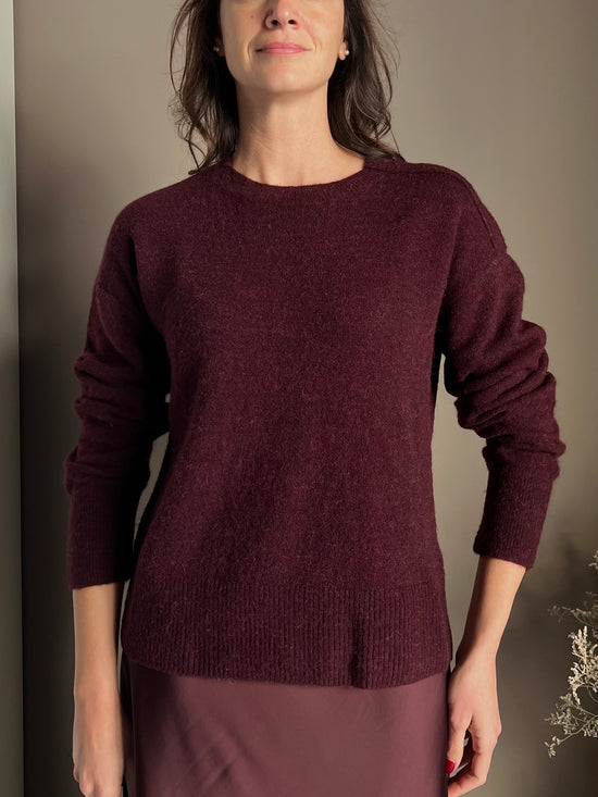 Maglia girocollo in lana e alpaca Purple Red
