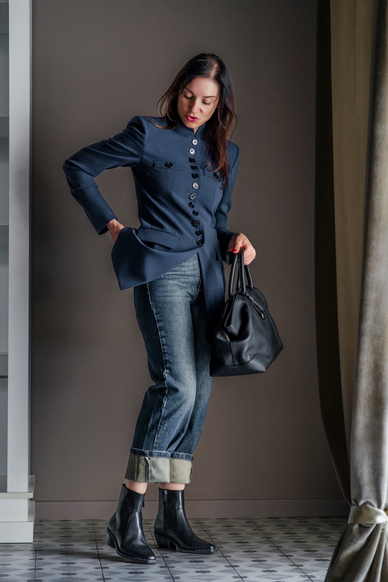 Giacca stile militare con collo alla coreana