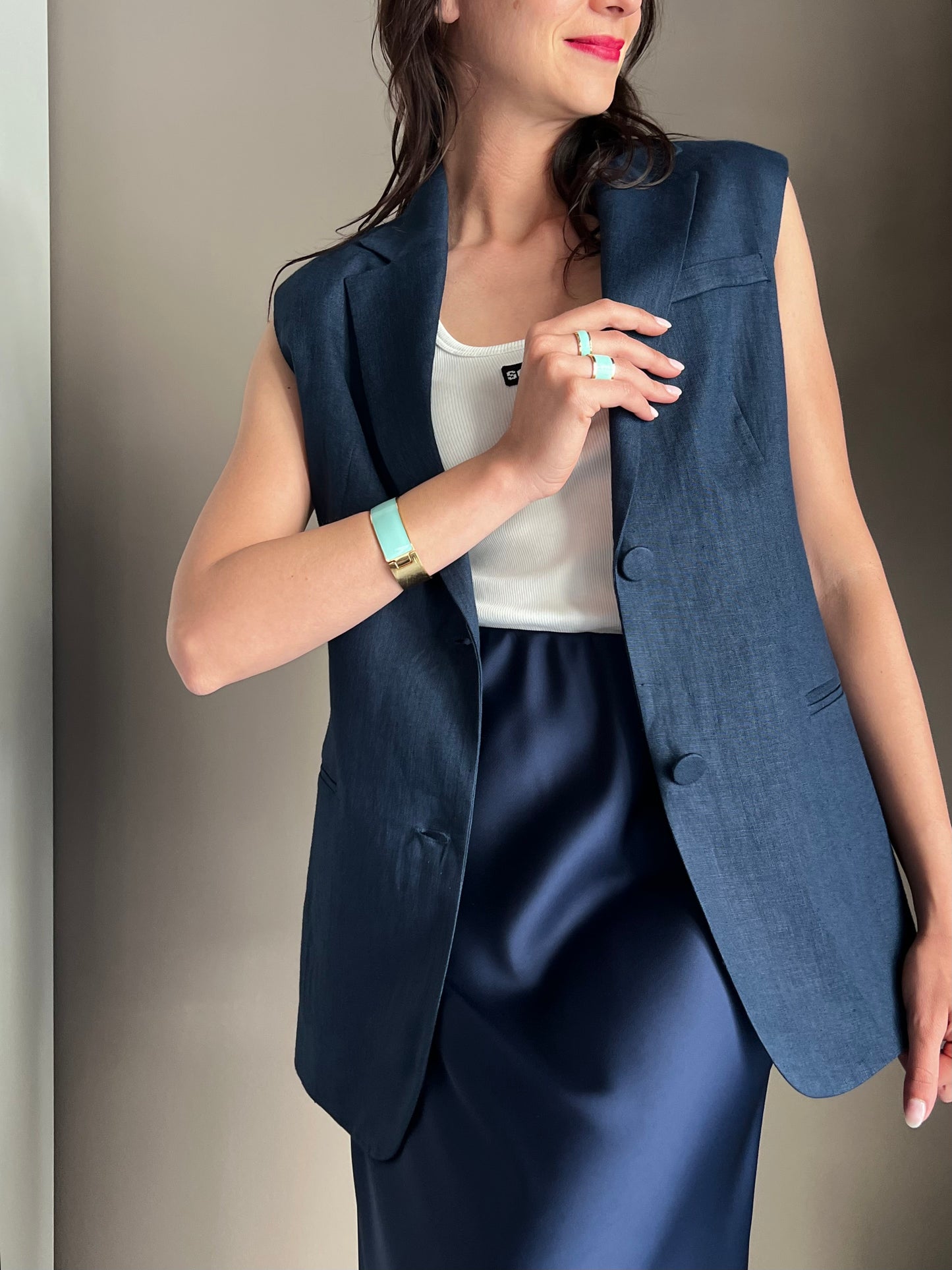 Gilet in lino blue
