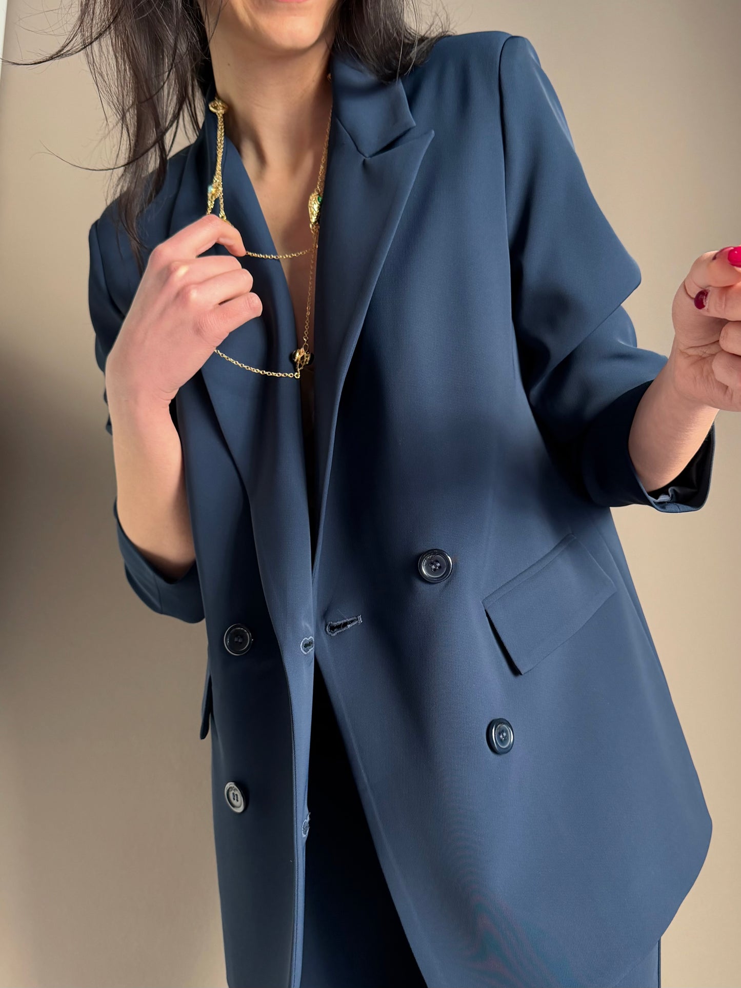 Giacca doppio petto in crepe Navy