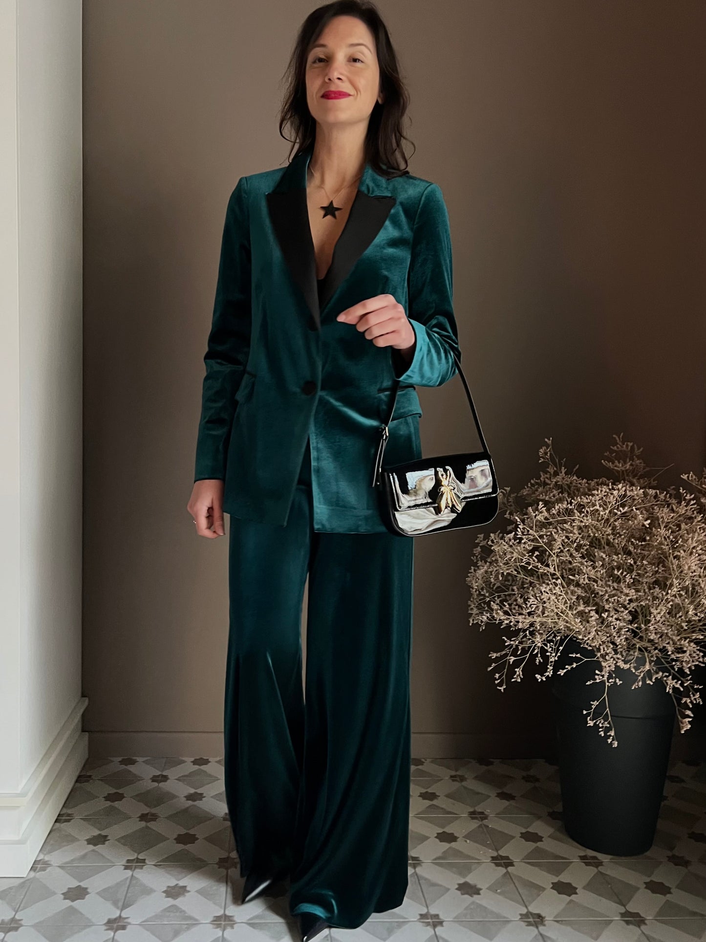 Giacca in velluto Gree con rever a contrasto