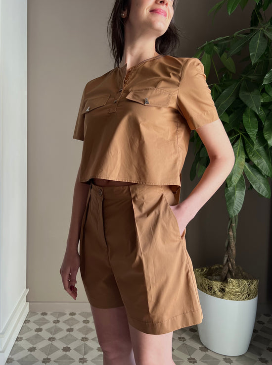 Camicia corta in popeline con foulard