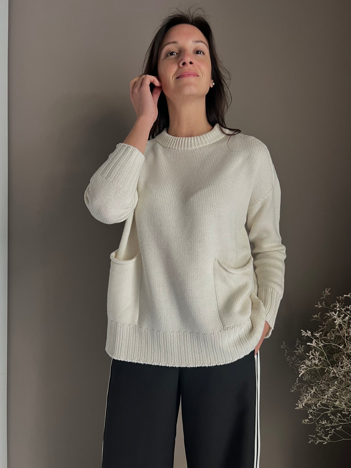 Maglia Oversize Solo Tre in Pura Lana Panna