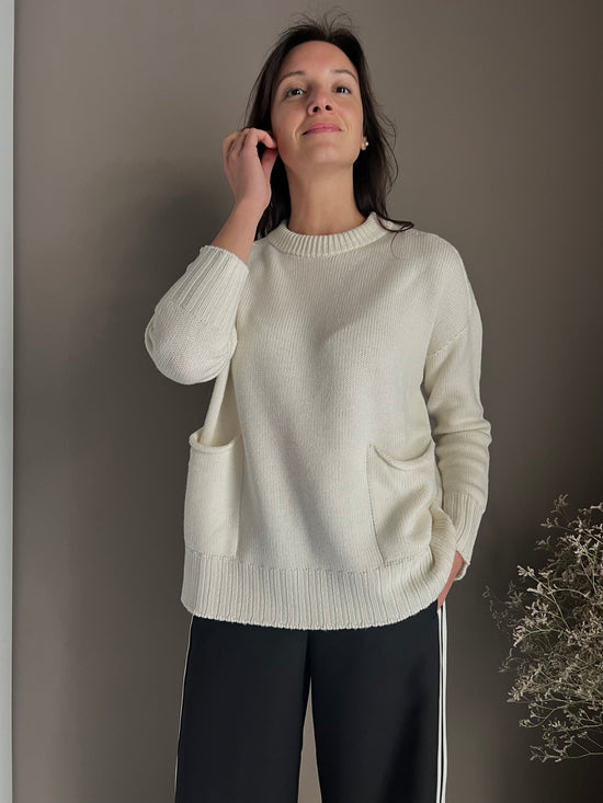 Maglia Oversize Solo Tre in Pura Lana Panna