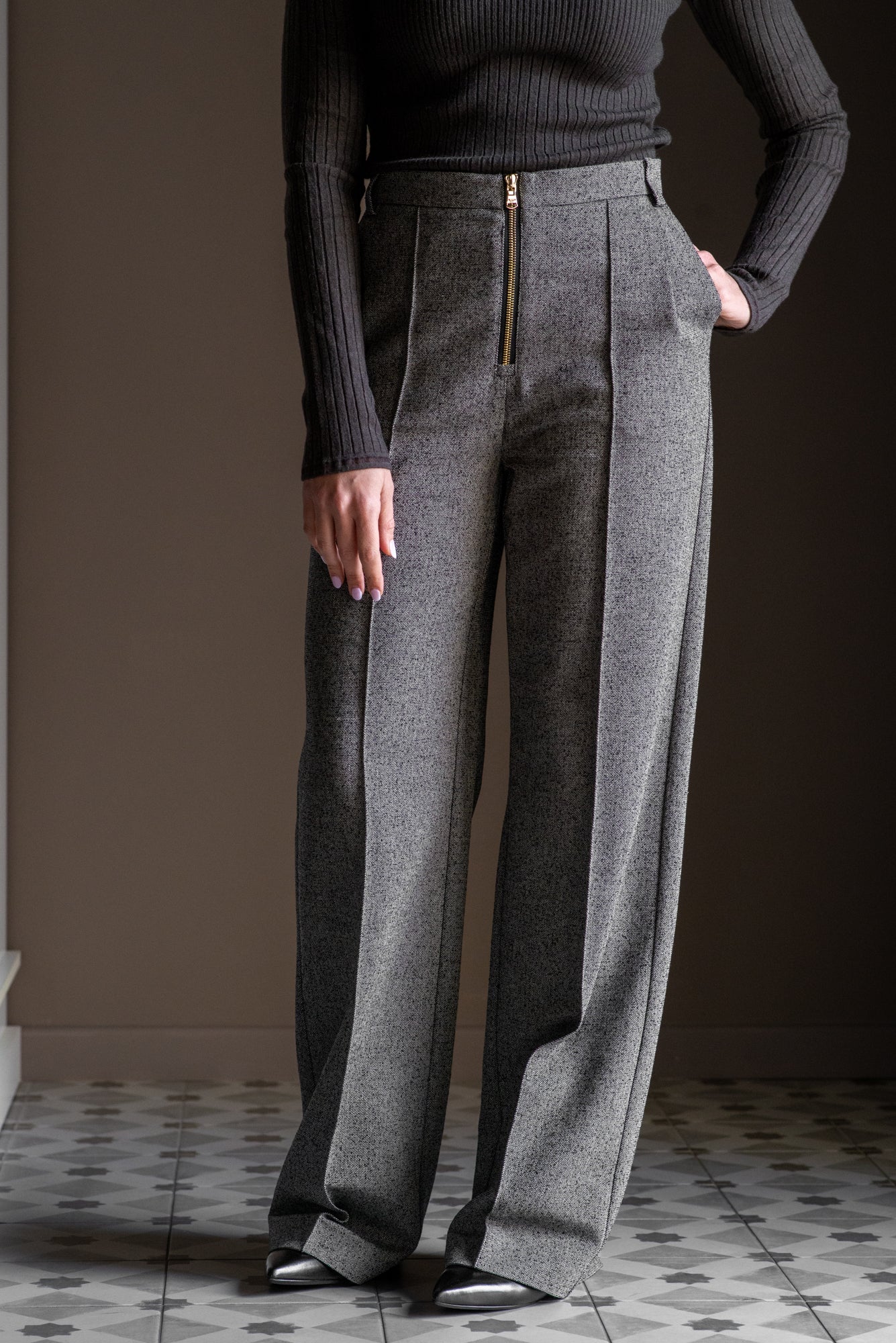Pantaloni Taupe con zip centrale Taupe