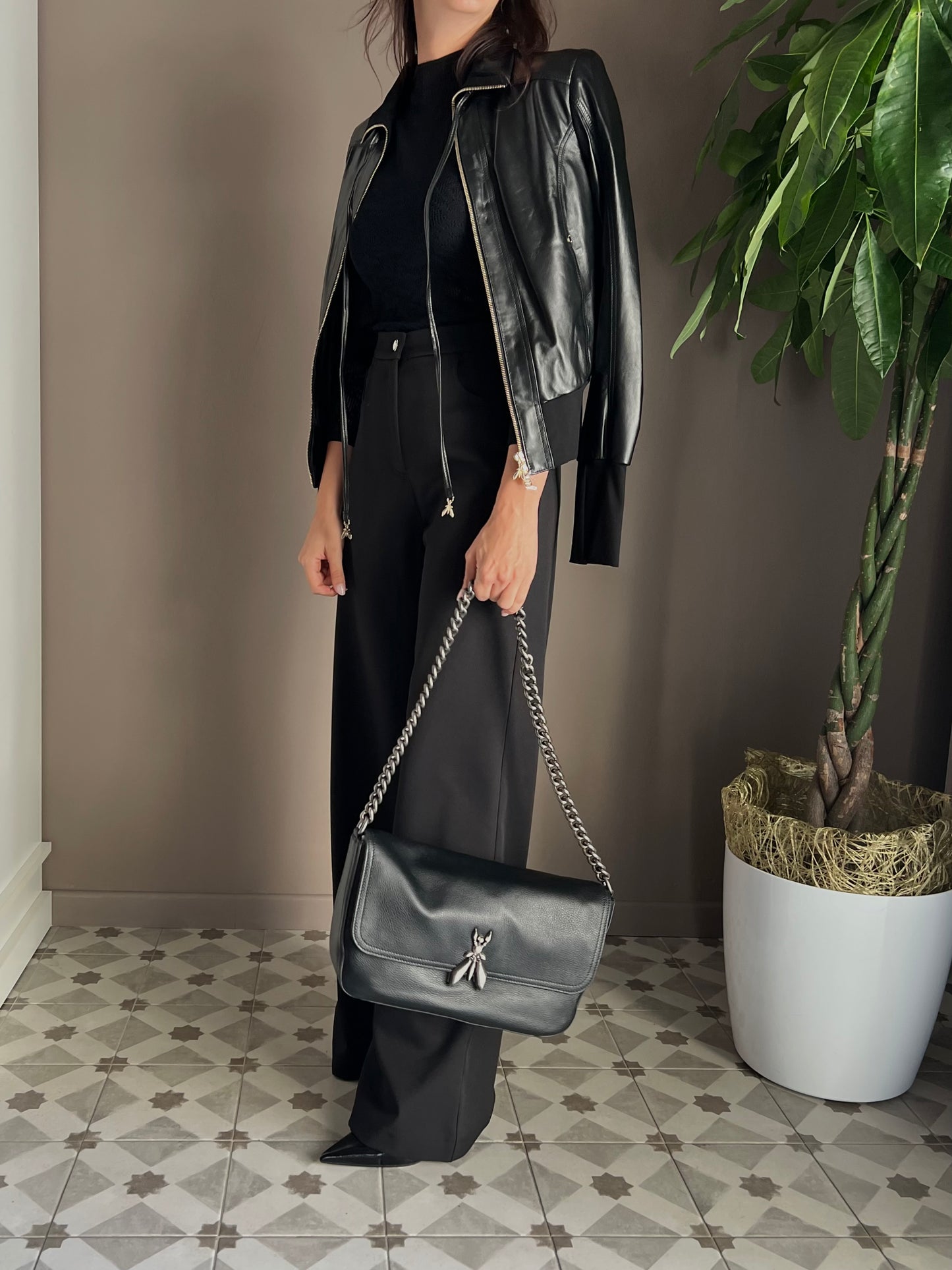 Borsa a spalla Fly media in pelle con catena
