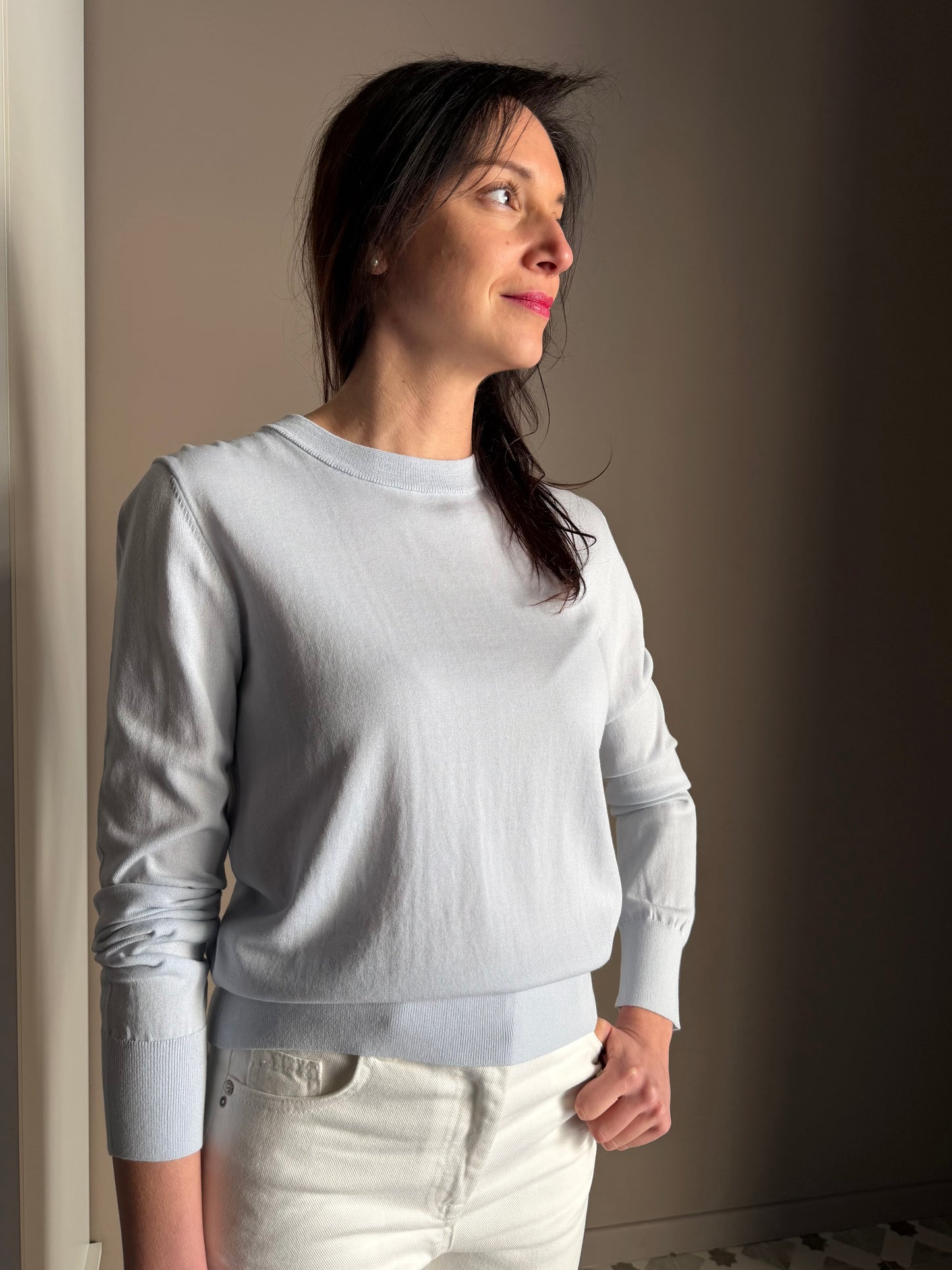 Maglia girocollo in cotone Lagon Blu