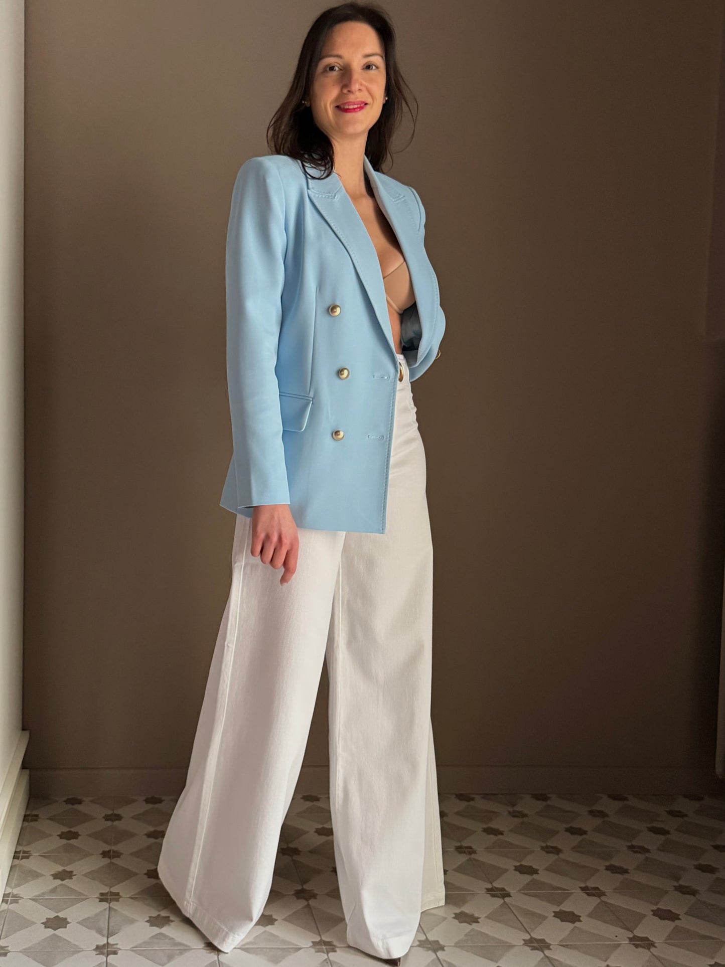 Pantalone a palazzo in drill con dettagli gold