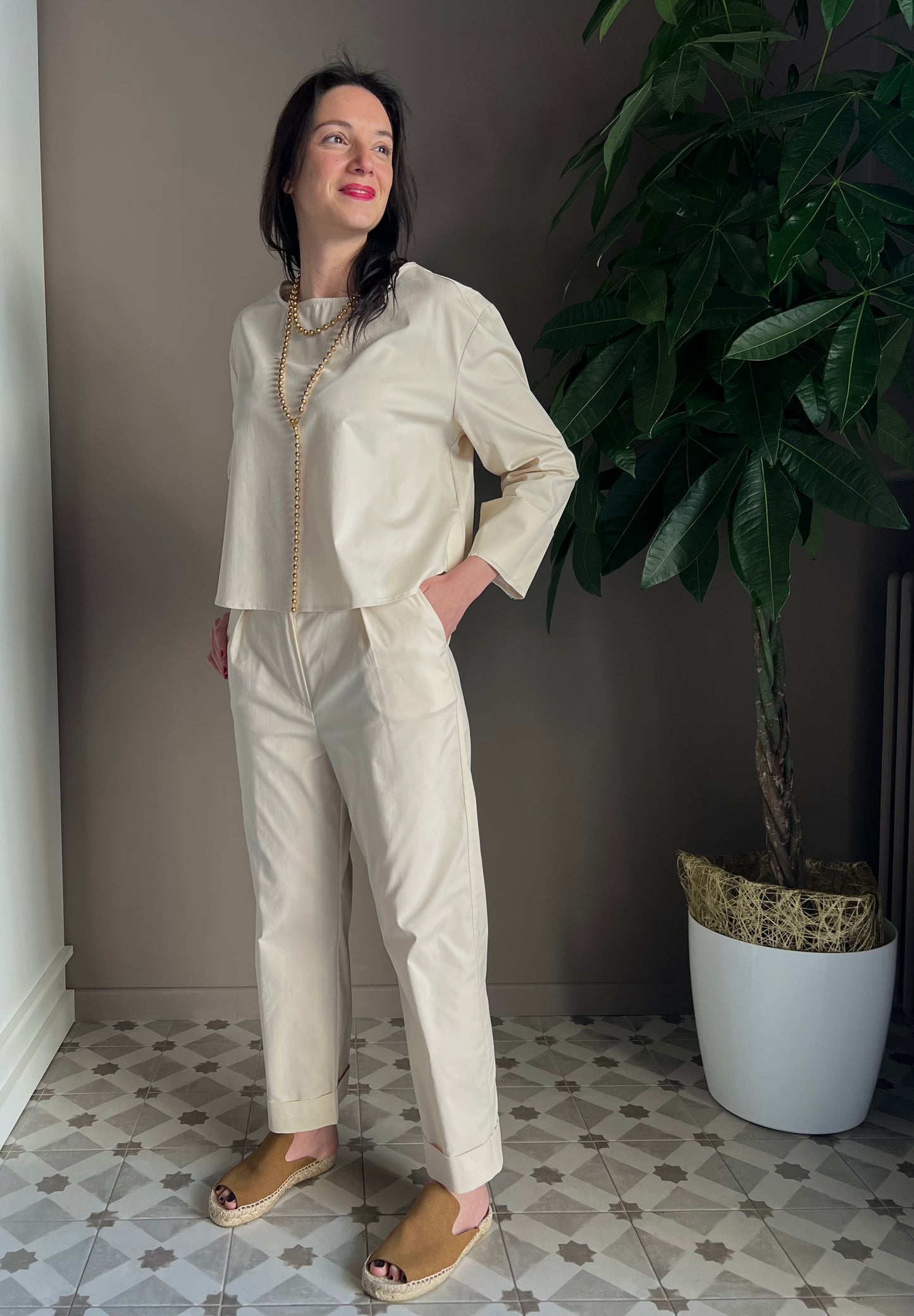 Pantalone in cotone con risvolto