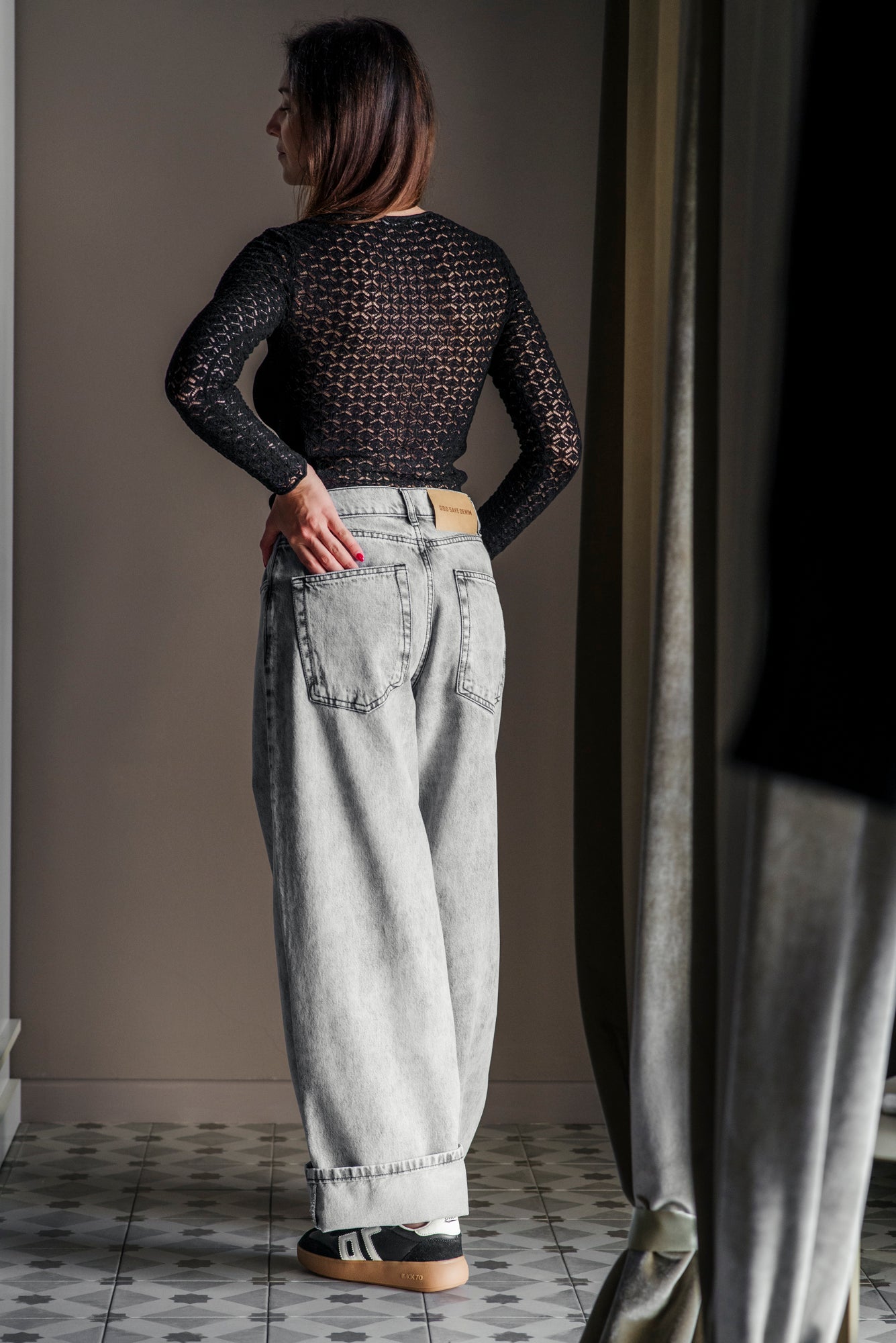 Pantalone denim grigio over