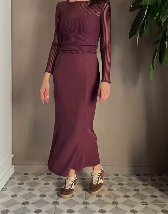 Gonna longuette in crepe purple red