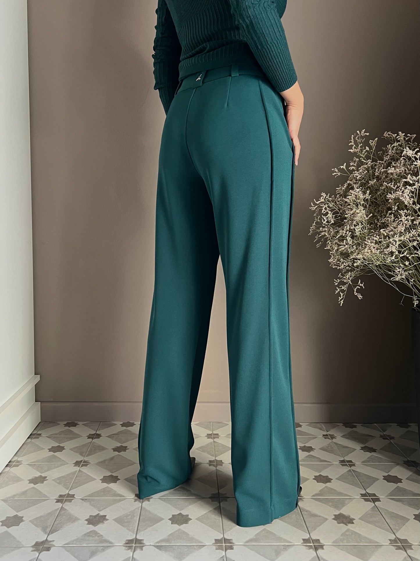 Pantalone a palazzo in crêpe fluid Deep Green