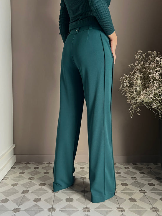 Pantalone a palazzo in crêpe fluid Deep Green
