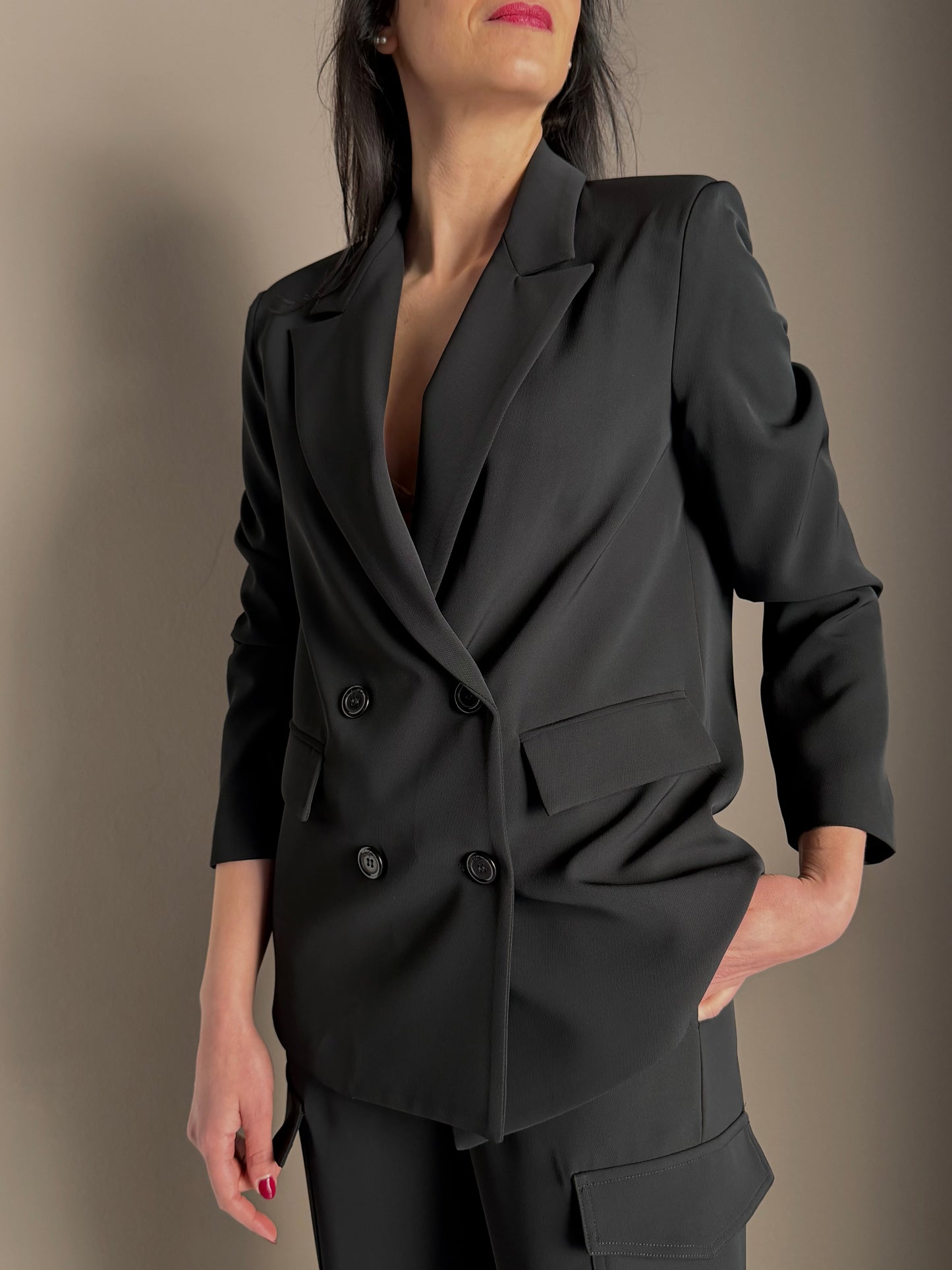 Giacca doppio petto in crepe nera