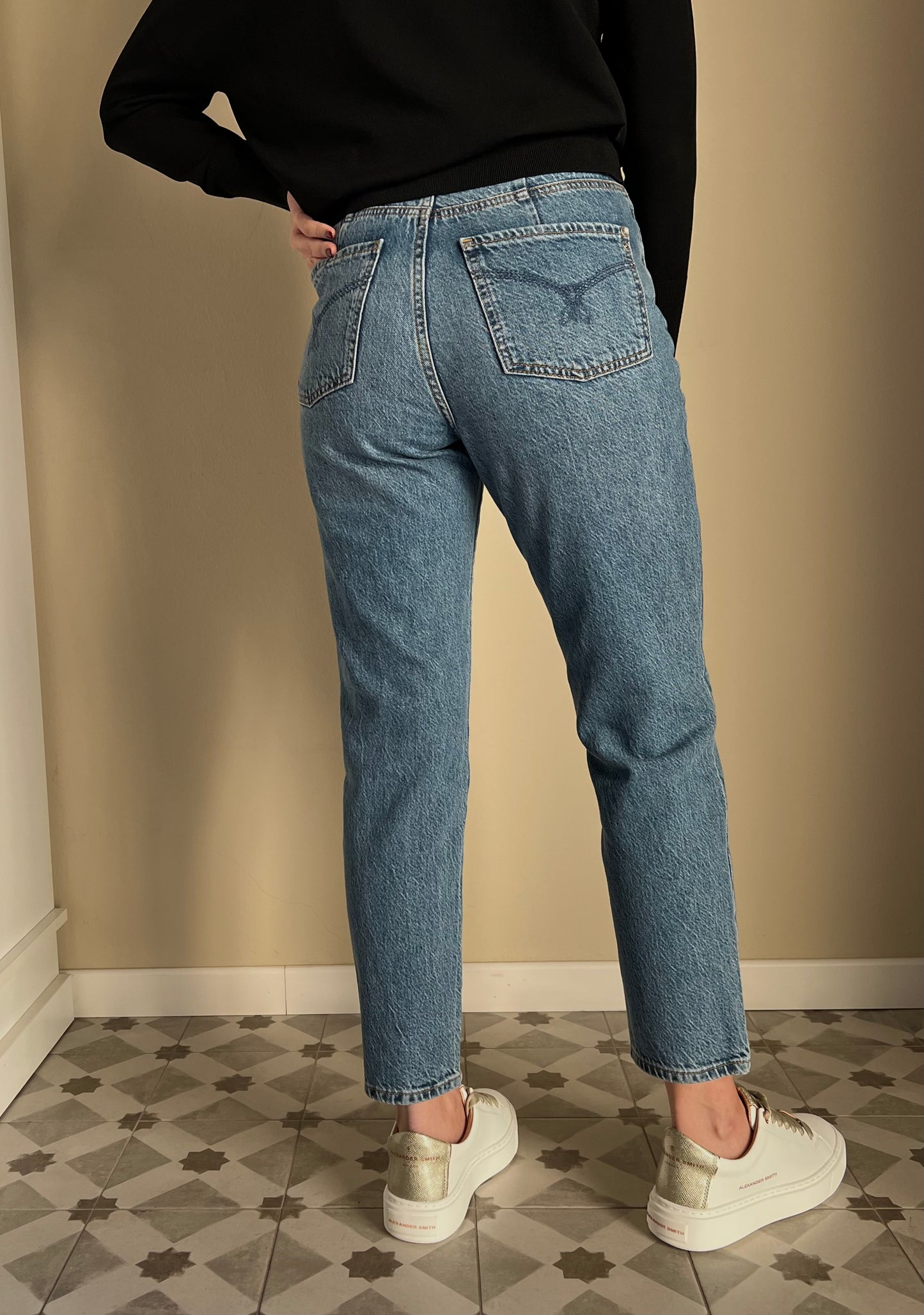 Pantalone denim vita alta