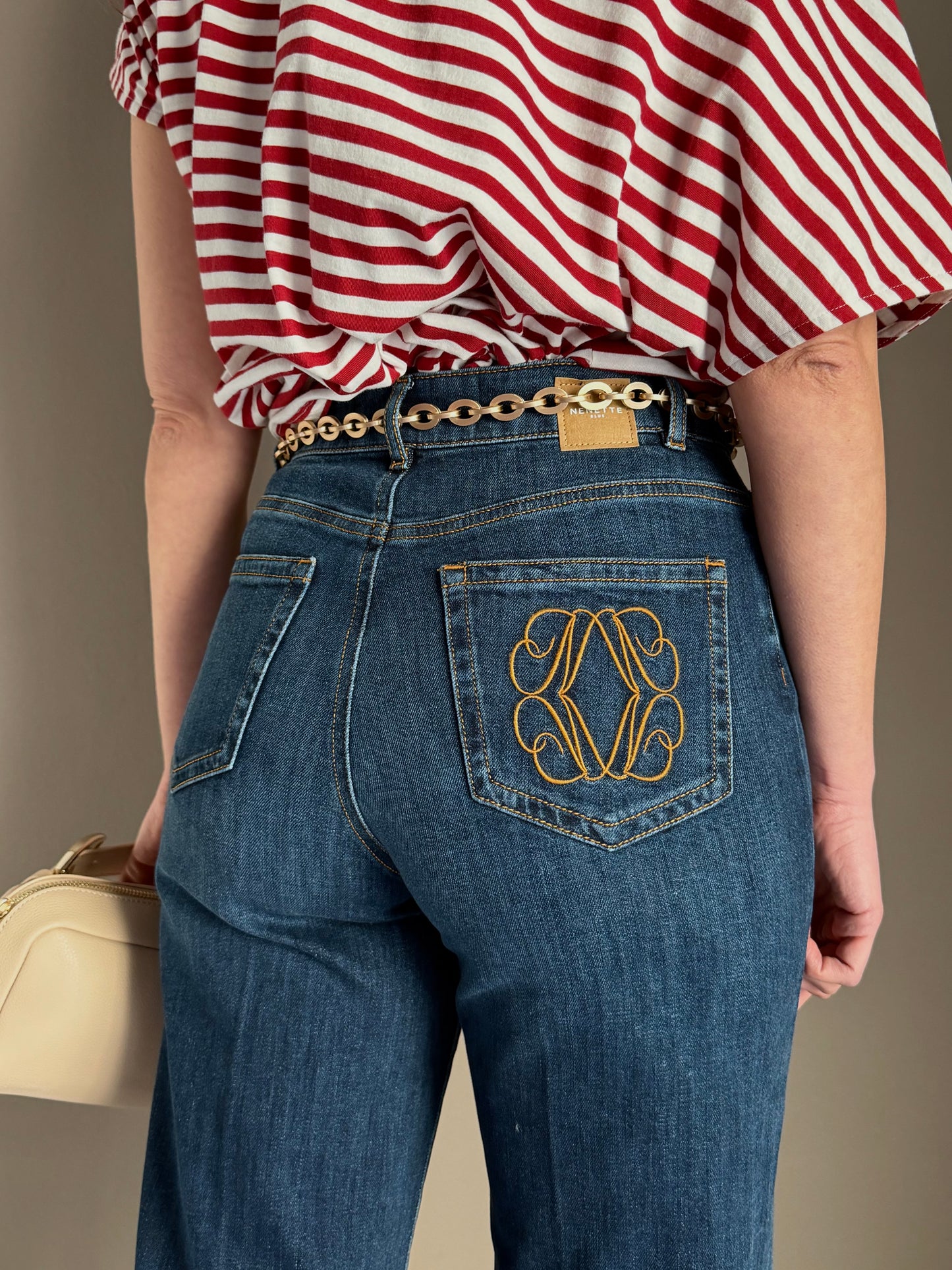Pantalone denim Wide-Leg con catena