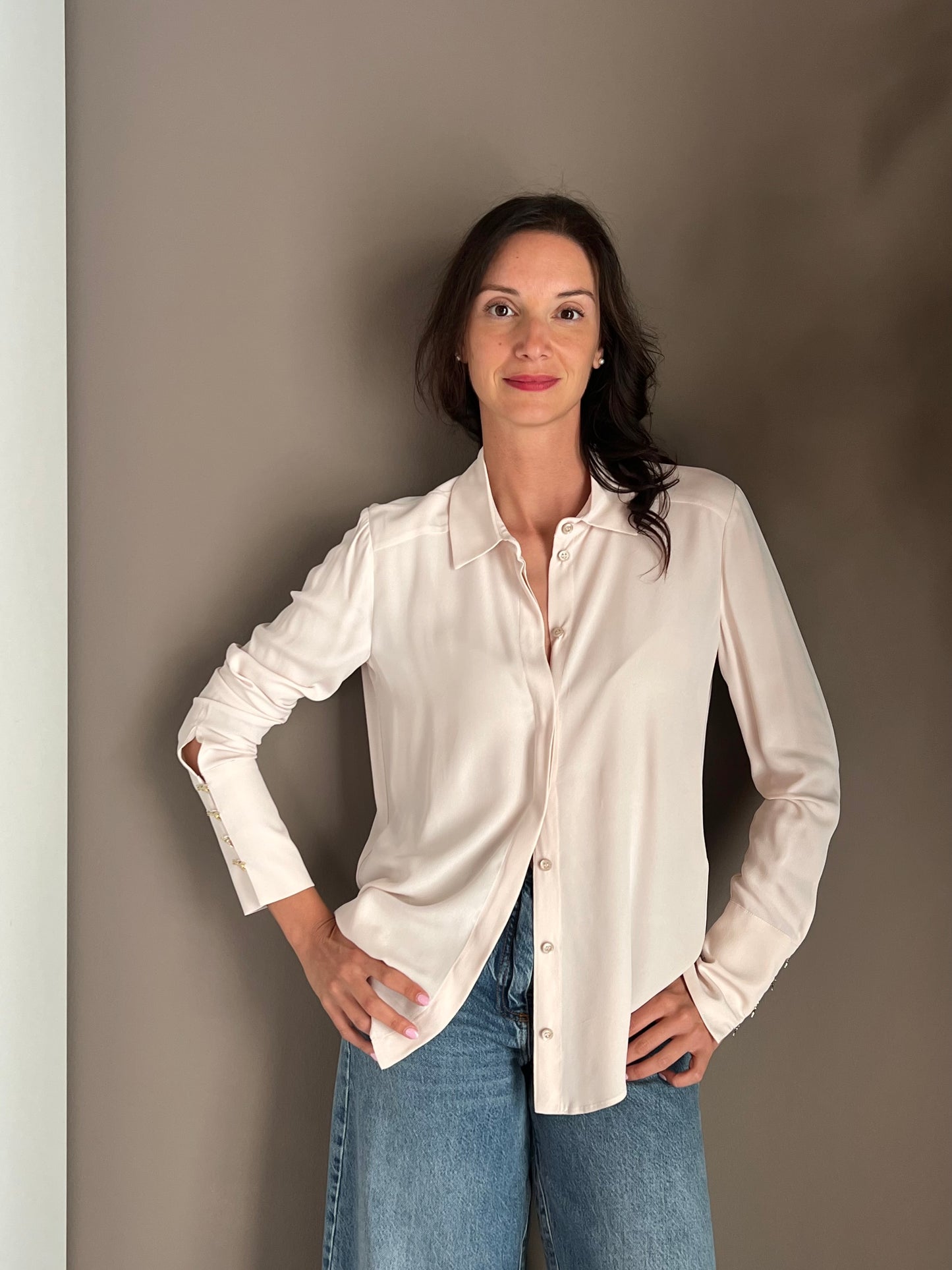 Camicia in viscosa con dettaglio fly sui polsi