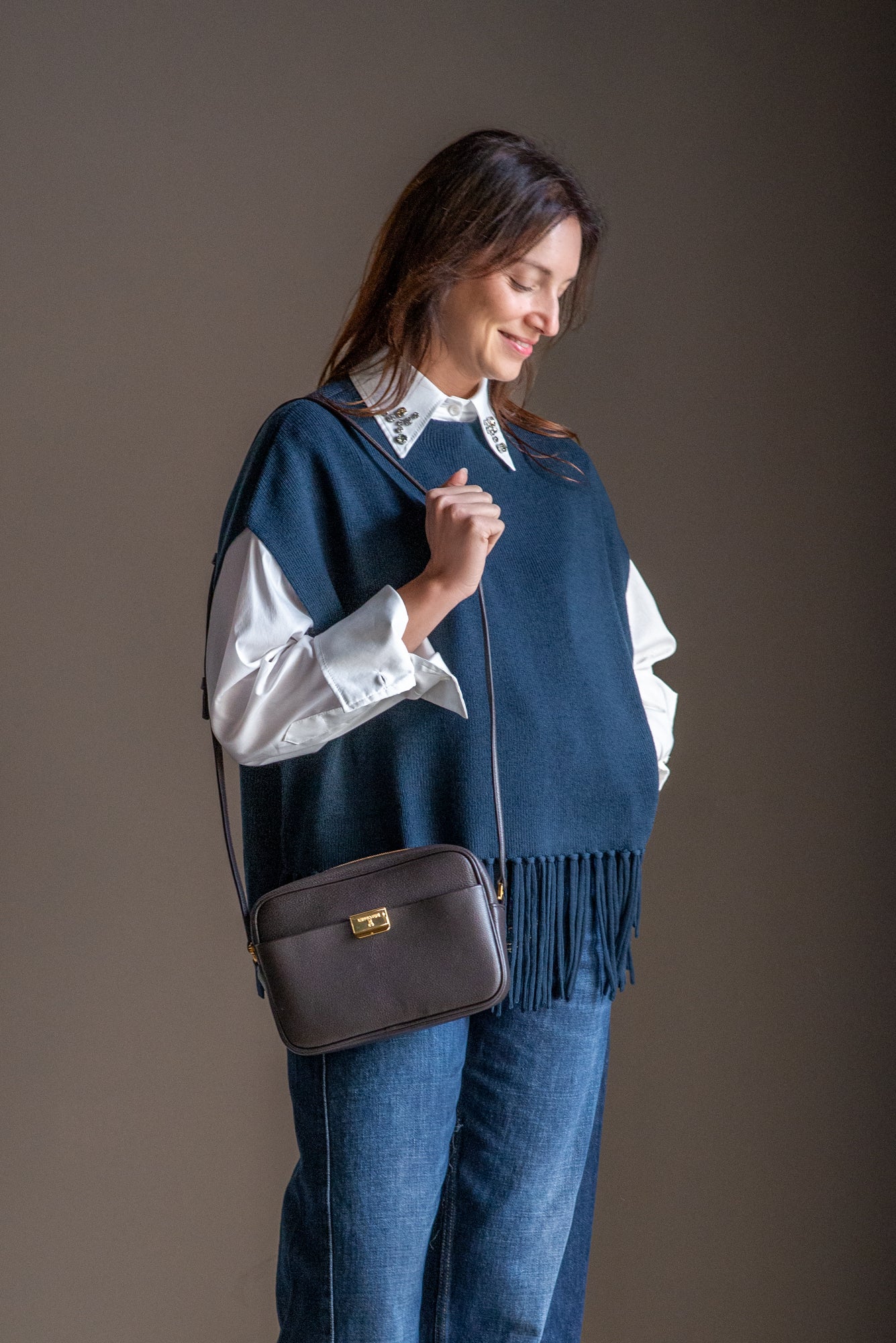 Gilet/Poncho in pura lana blu