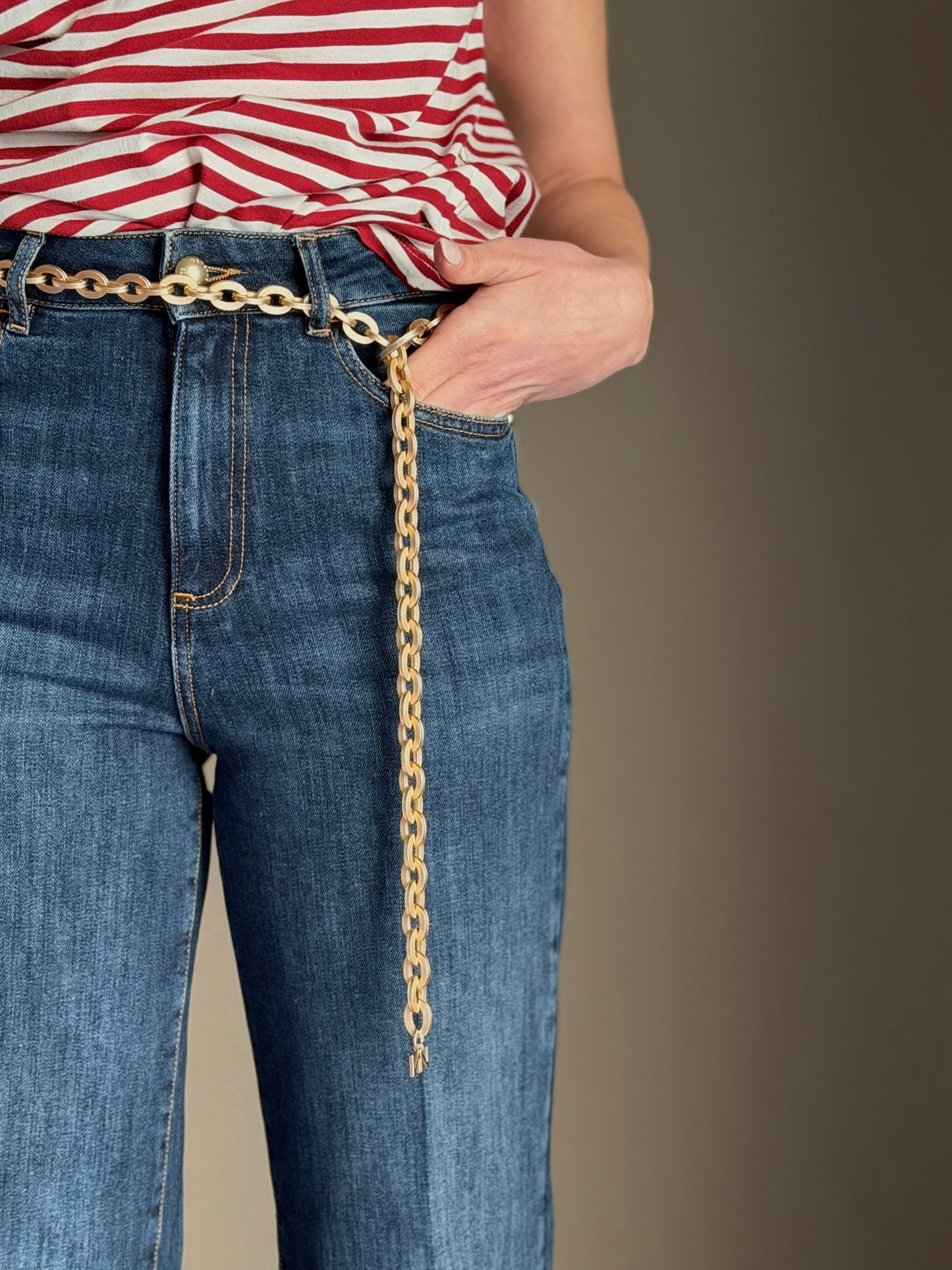 Pantalone denim Wide-Leg con catena