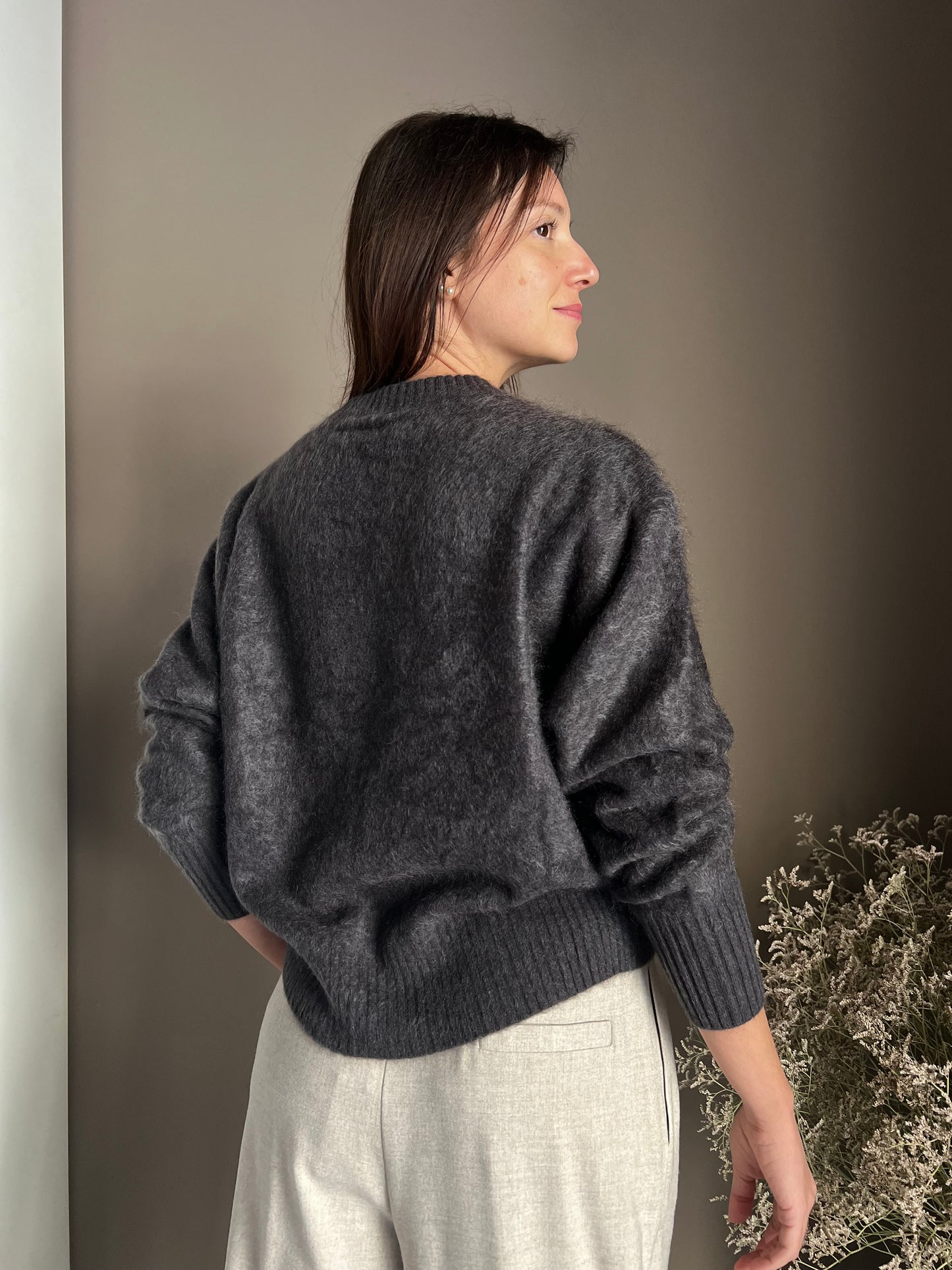Maglia girocollo in Yak e Cashemire antracite