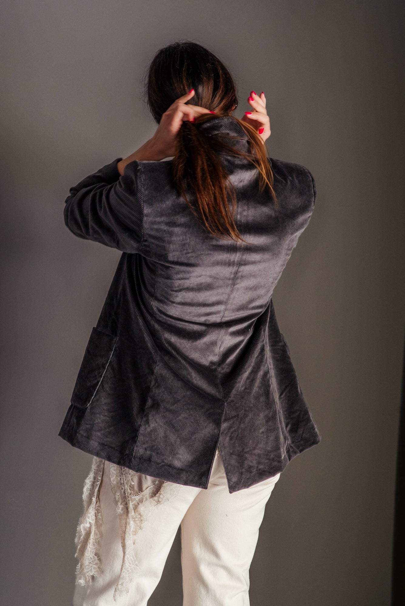 Giacca blazer in velluto rigato-moro