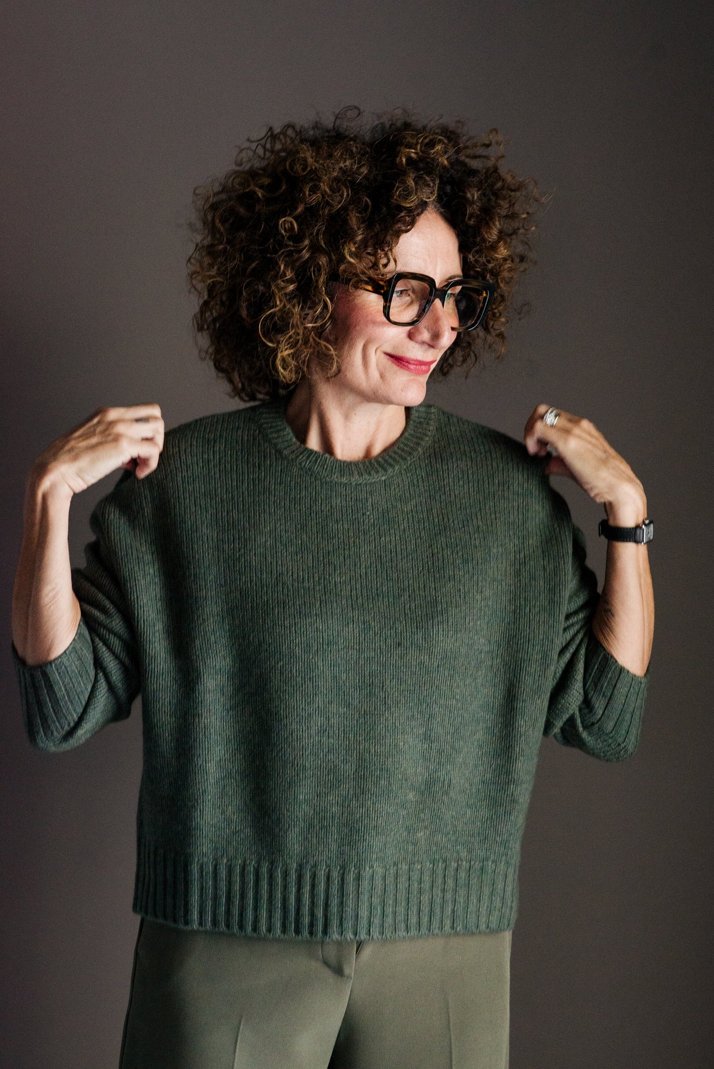 Maglia girocollo misto Cashemire Verde militare
