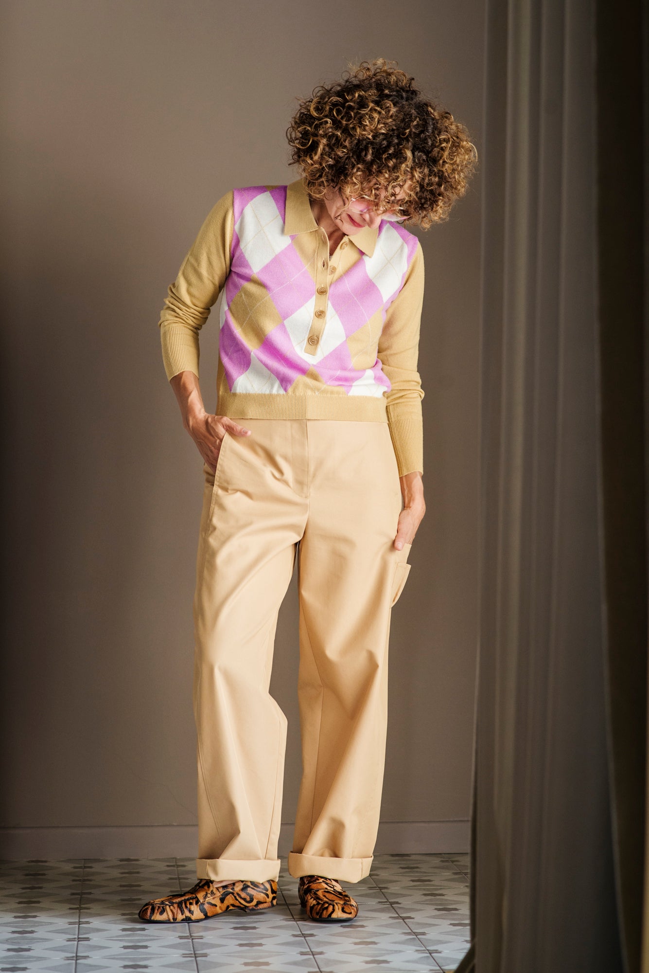Pantalone cargo beige
