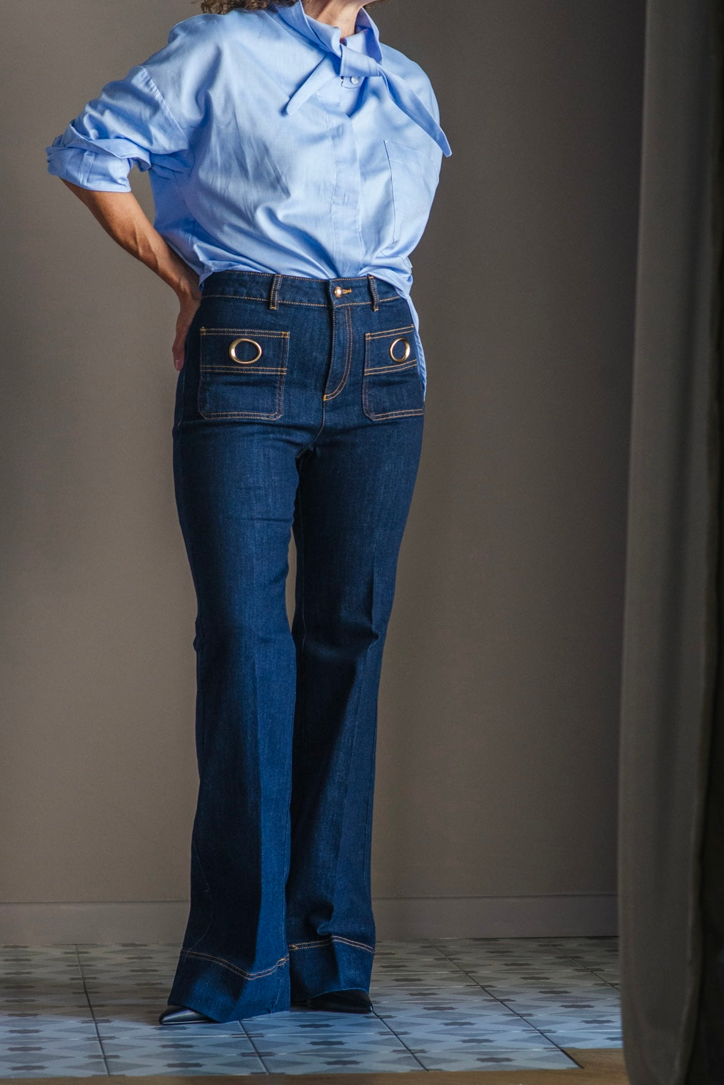 Pantalone denim Flare in tessuto Candiani