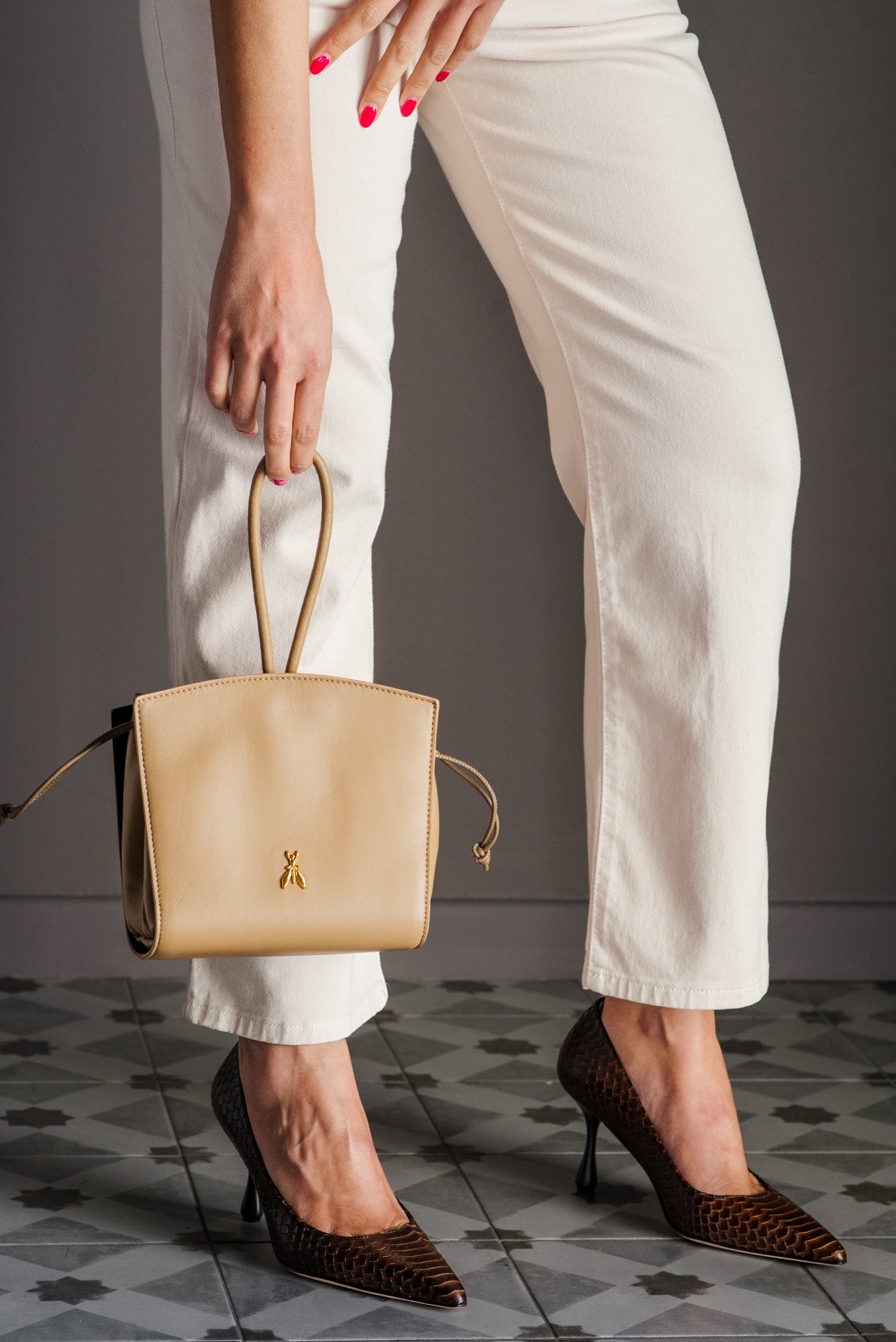 Borsa a mano in pelle Camel