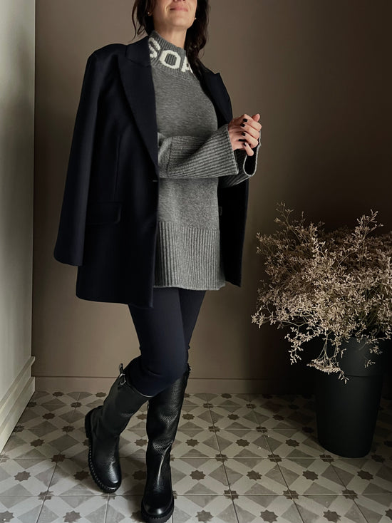 Pantaloni skinny in punto milano gessato blu