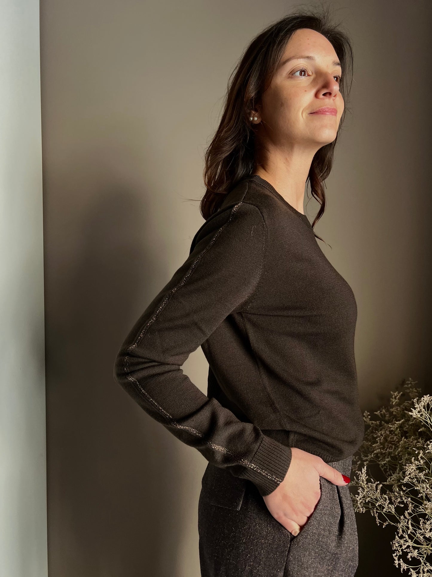 Maglia girocollo Patrizia Pepe in lana chocolate