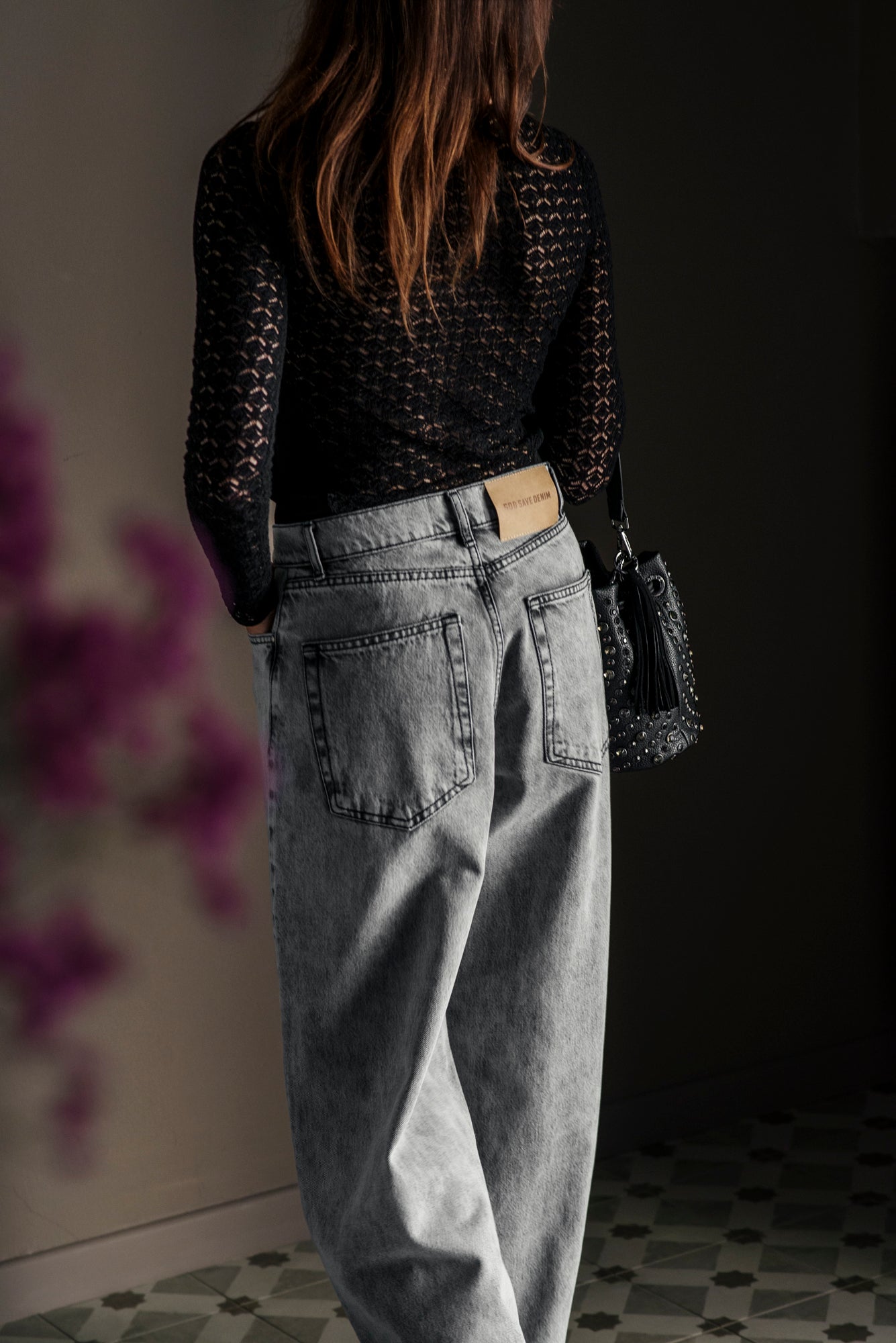 Pantalone denim grigio over