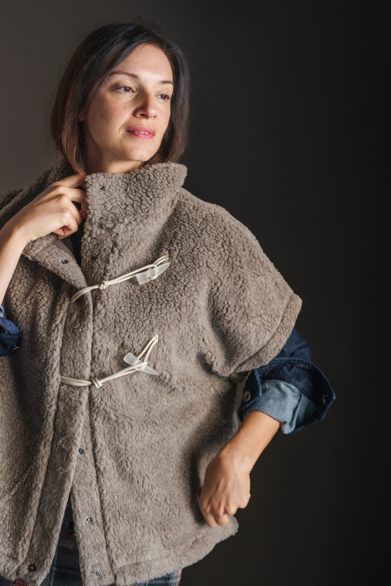 Gilet Oversize in Lana e Sherpa Taupe