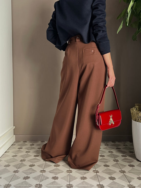 Pantalone oversize in gabardine Earth Brown