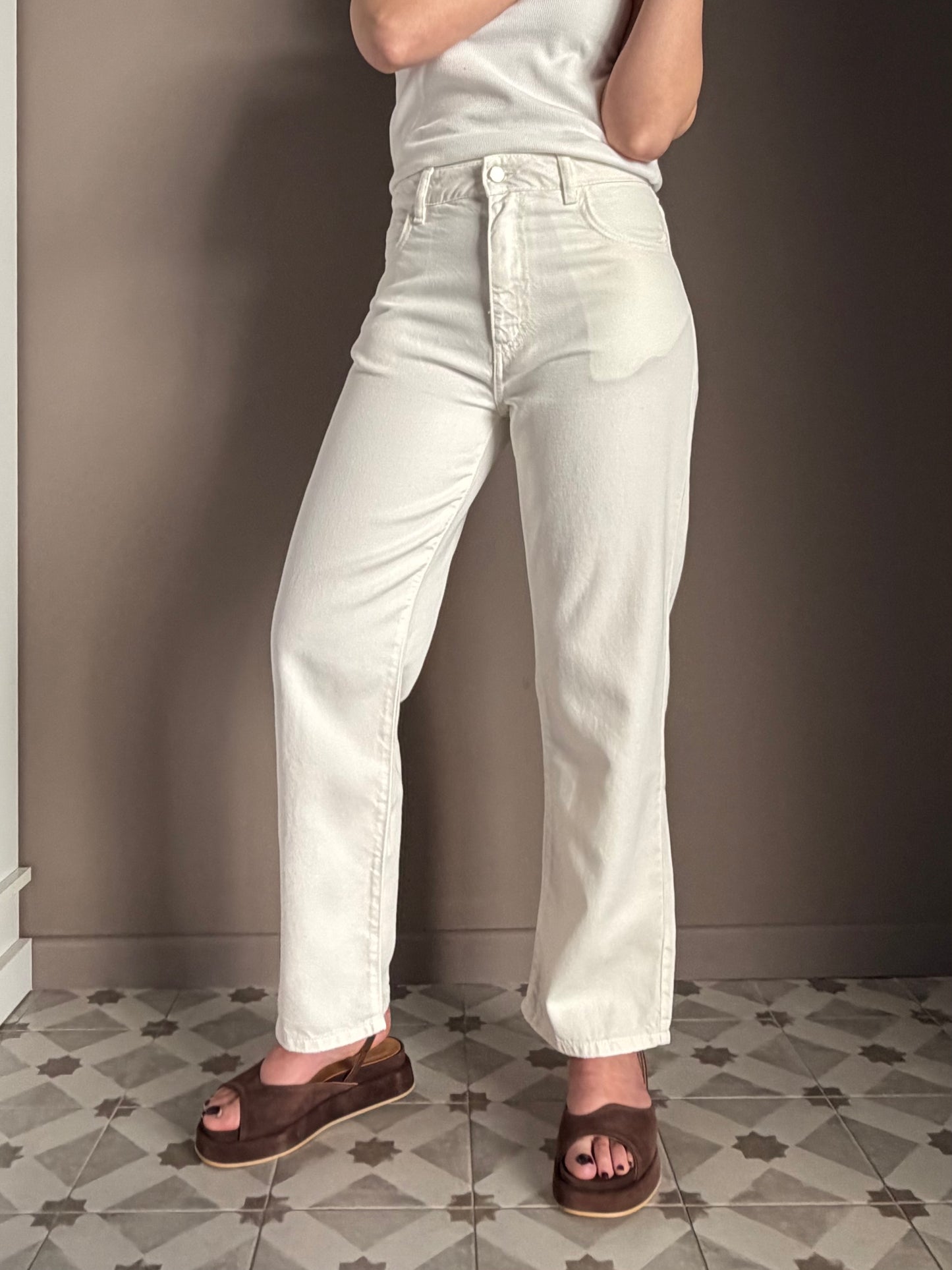 Pantalone crop in cotone bianco -Jill