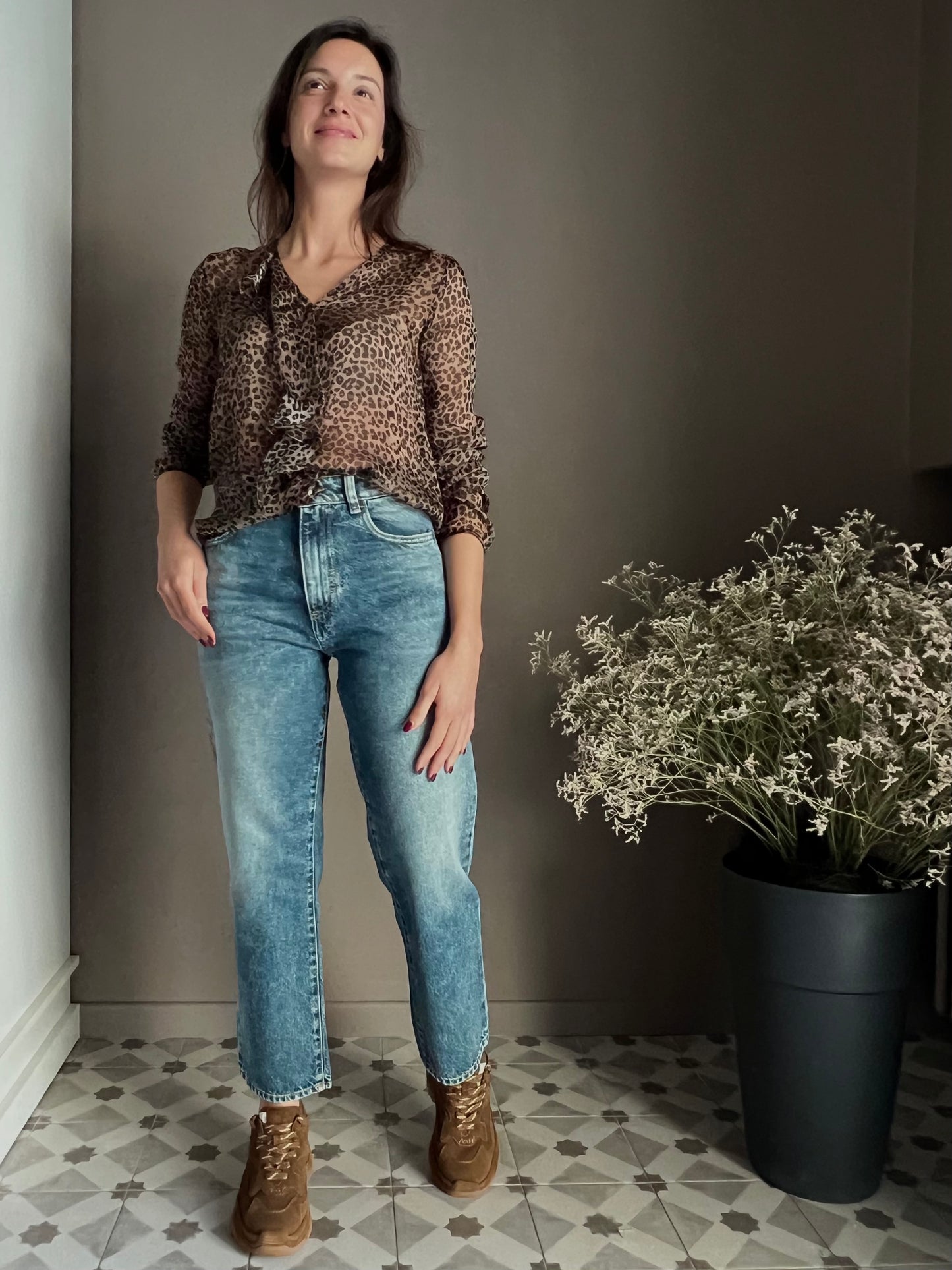 Camicia in viscosa e seta animalier