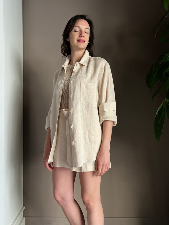 Camicia in lino linea maschile beige
