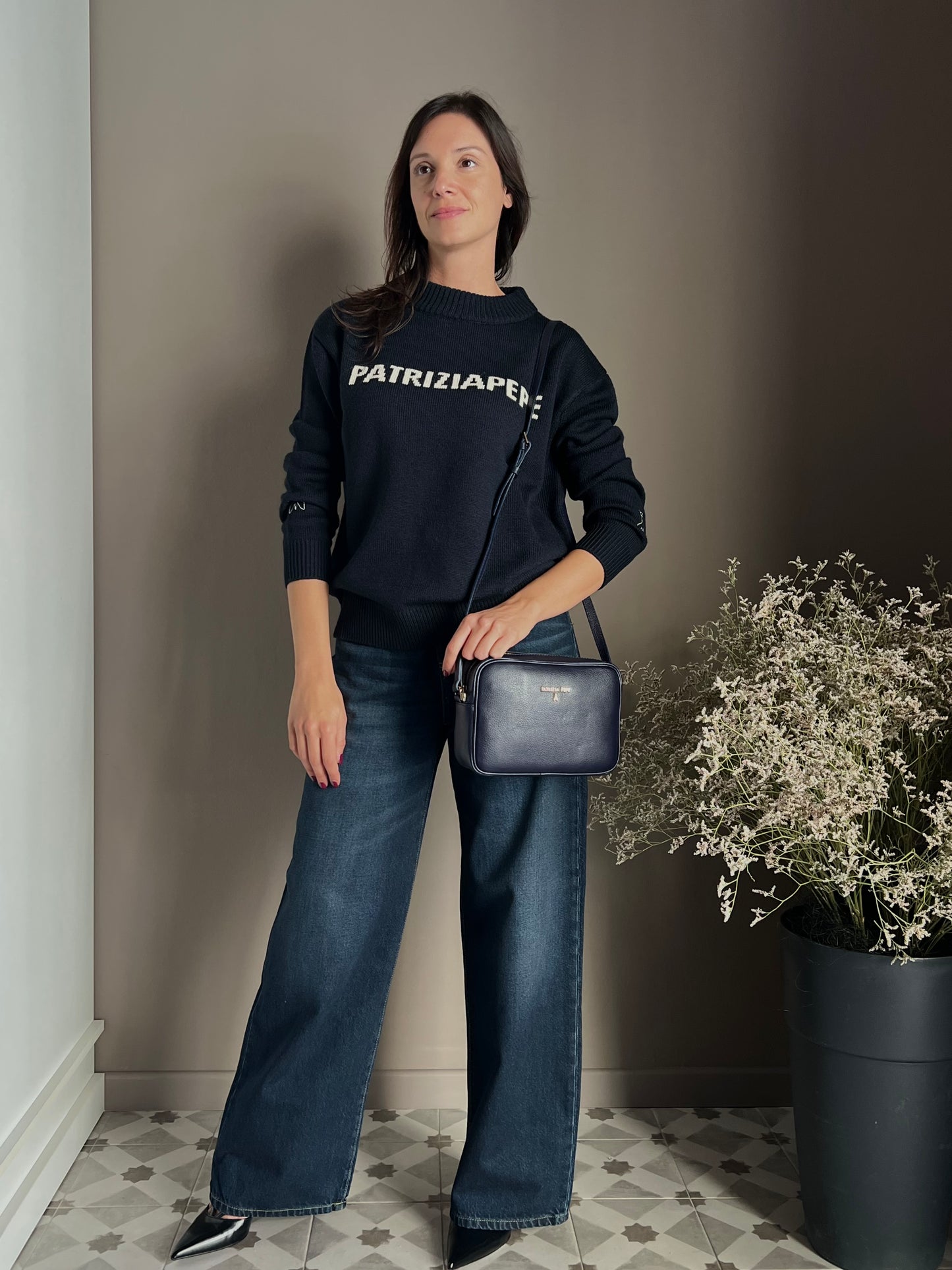 Borsa tracolla in pelle blue con tasca interna