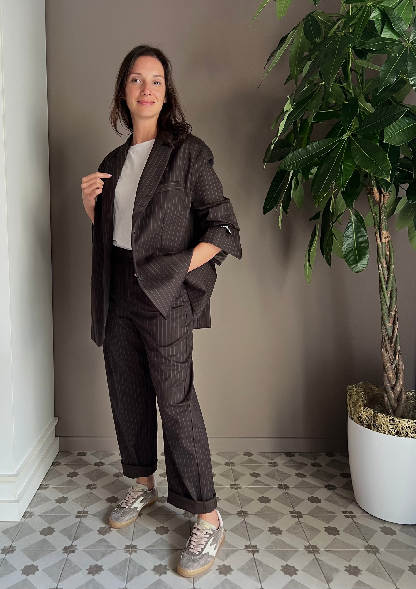 Pantalone maschile gessato fondente
