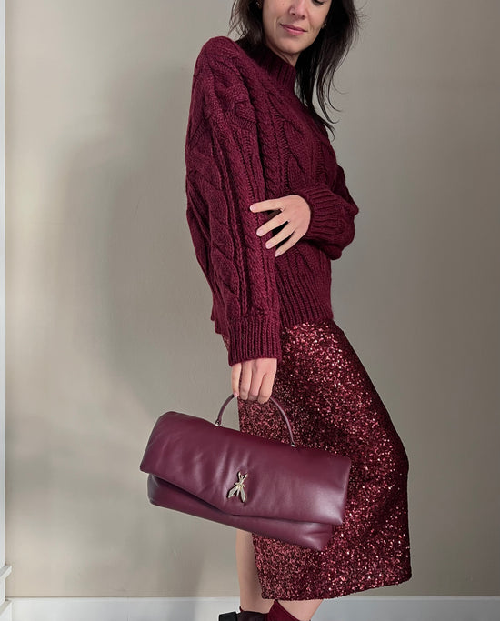 Maglia treccie collo alto Burgundy