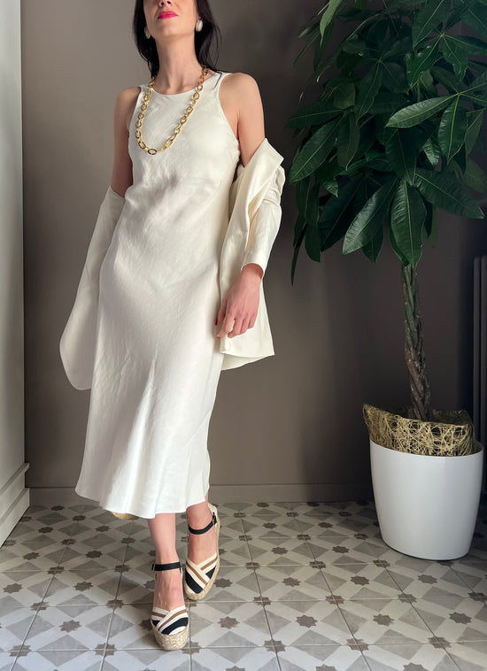 Abito in viscosa e lino ivory