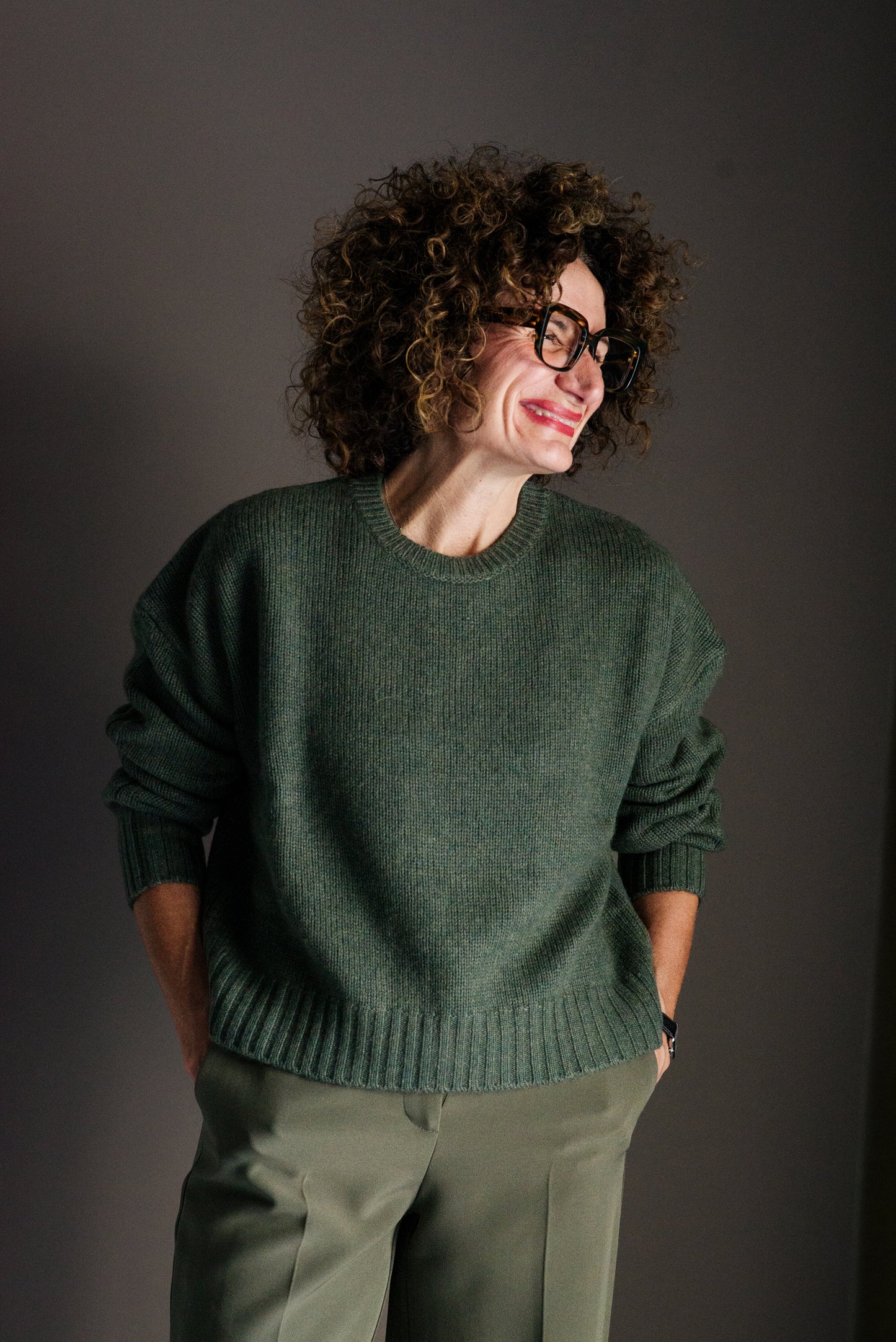 Maglia girocollo misto Cashemire Verde militare