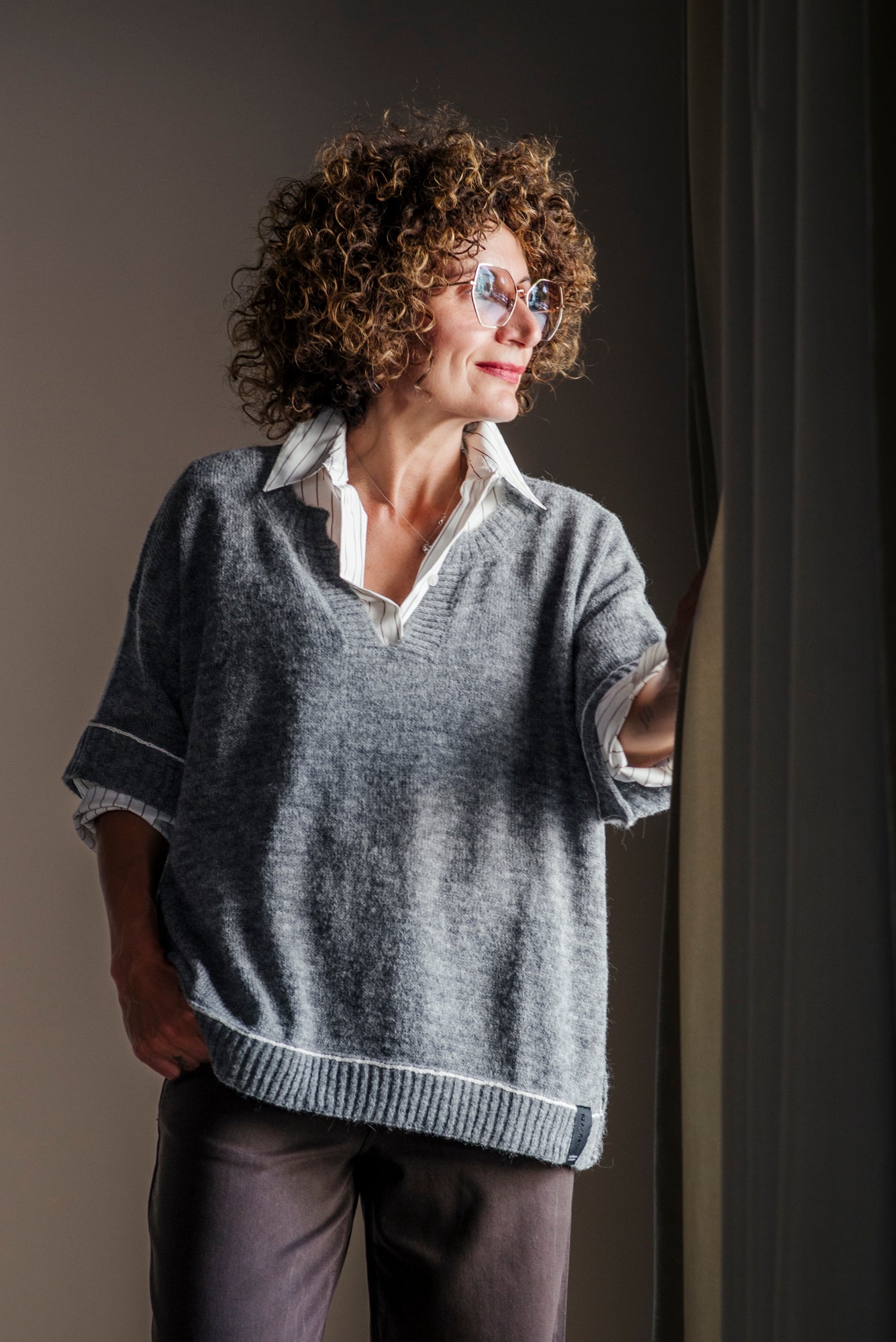 Maglia boxy in alpaca manica corta