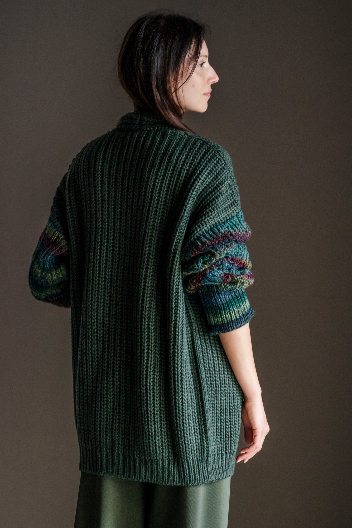 Cardigan oversize misto lana verde militare