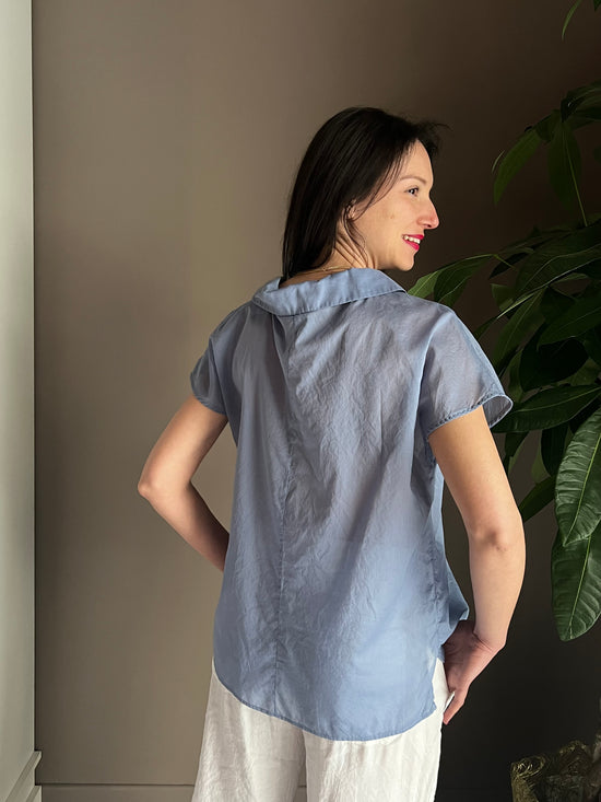 Blusa in cotone garzato manica corta